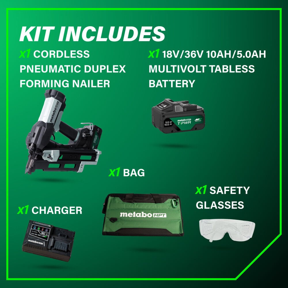Metabo HPT Cordless Pneumatic 18V Duplex Forming Nailer Kit, large image number 5