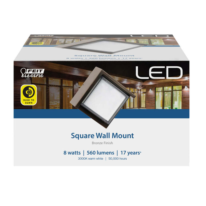 Feit Electric 5 Inch 8W 560 Lumens Square Dusk to Dawn Wall Light Bronze, large image number 1