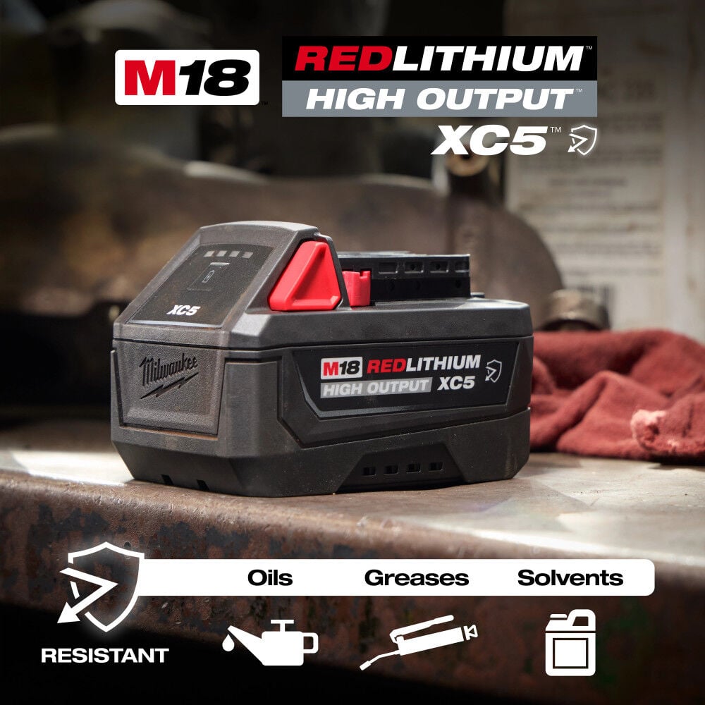Milwaukee M18 REDLITHIUM HIGH OUTPUT XC5 Oil, Grease, and Solvent Resistant Battery Pack, large image number 5