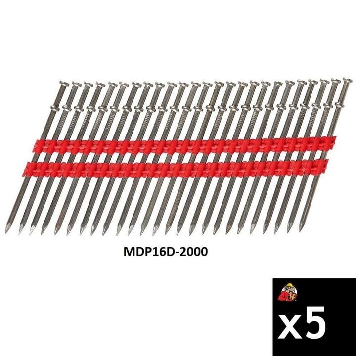 Milwaukee 16D 3 Inch x 0.131 Inch Collated Duplex Nails Bundle, 5 Packs, large image number 1