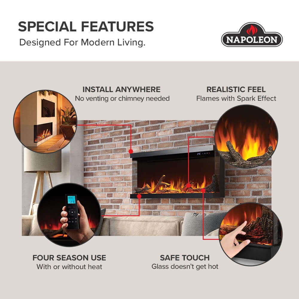 Napoleon Astound 62 Inch Black Single-Sided FlexMount Electric Fireplace, large image number 6