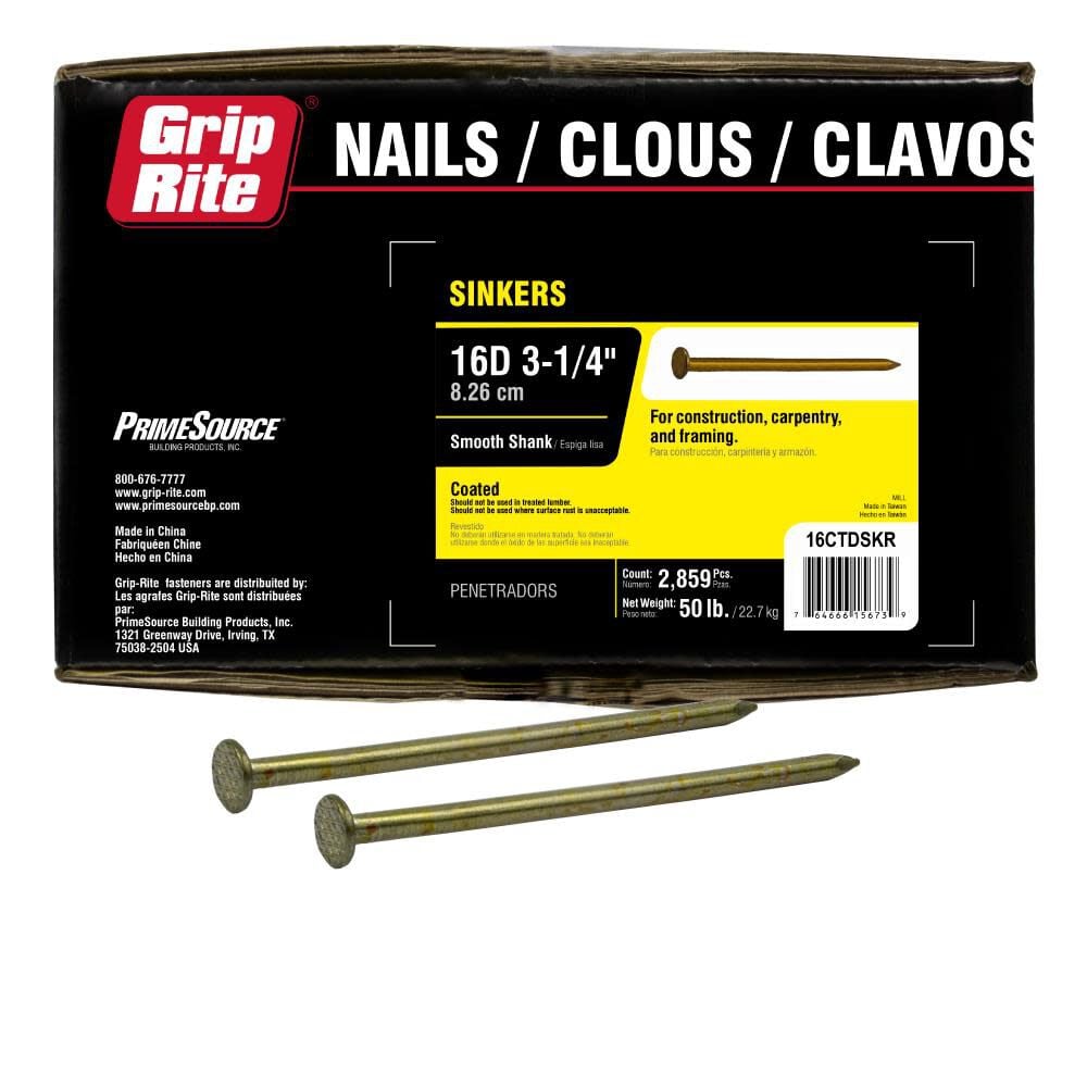 Grip Rite 50-Lb 9-Gauge 3.25-in Vinyl-Coated Smooth Sinker Nails – 16DCC