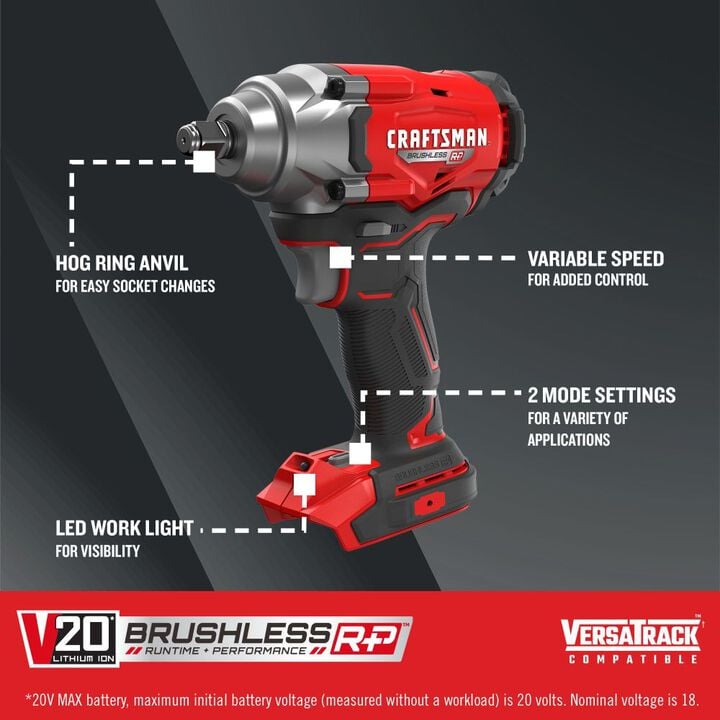 CRAFTSMAN V20 RP Cordless 1/2 Inch Impact Wrench (Bare Tool), large image number 1