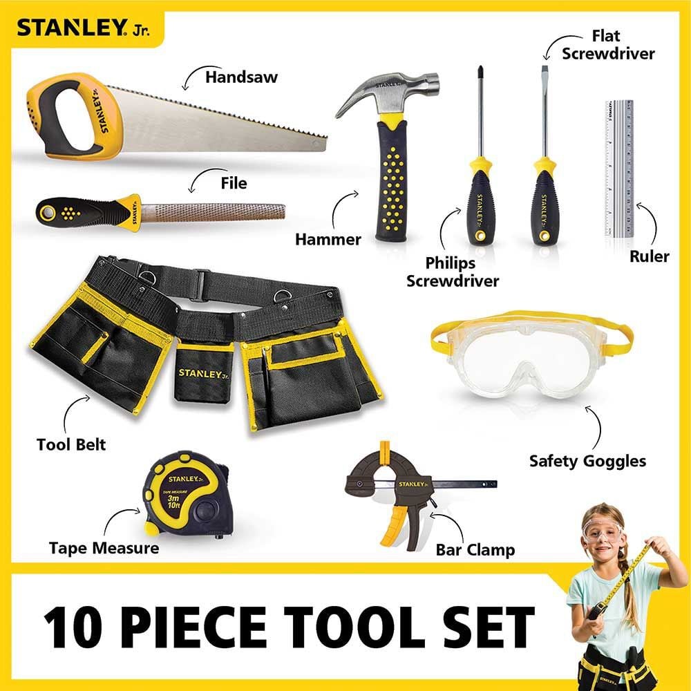 Stanley Jr Kids Wooden DIY Birdhouse Kit & Construction Play Tool Set 10 Piece Bundle, large image number 7