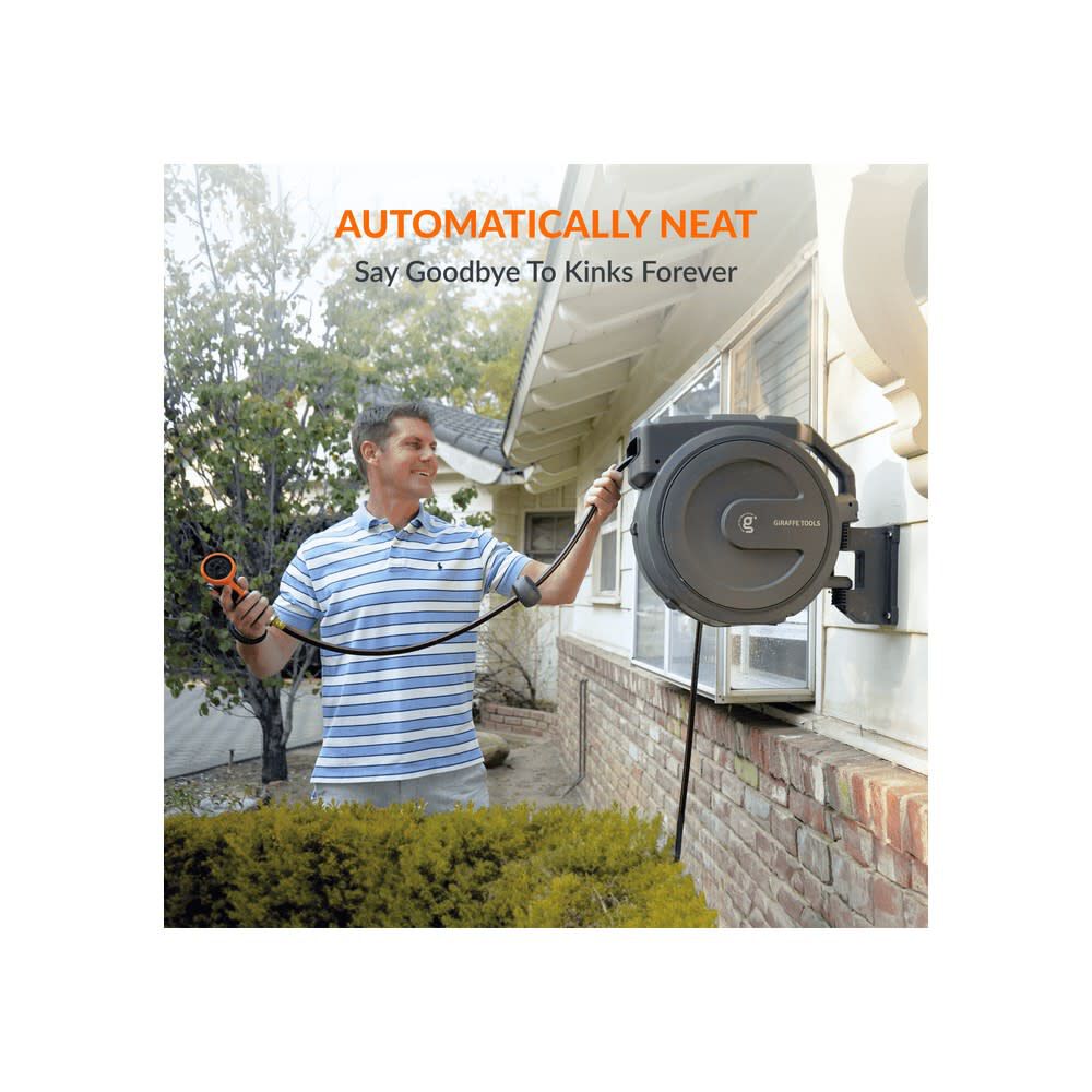 Giraffe Tools 5/8 Inch x 90 Foot Light Grey Garden Hose Reel with PP Bracket, large image number 3