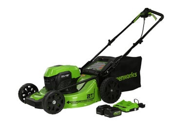 Greenworks 48V 21in Cordless Self Propelled Lawn Mower Kit with 5Ah Battery 2pk & Charger