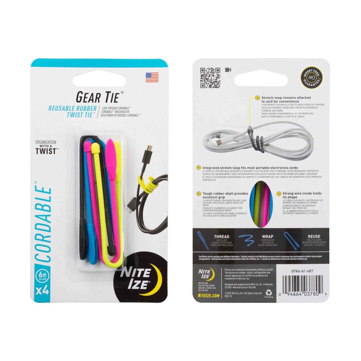Nite Ize Gear Tie Cordable Twist Tie 6 Inch Assorted Colors 4 Pieces, large image number 2