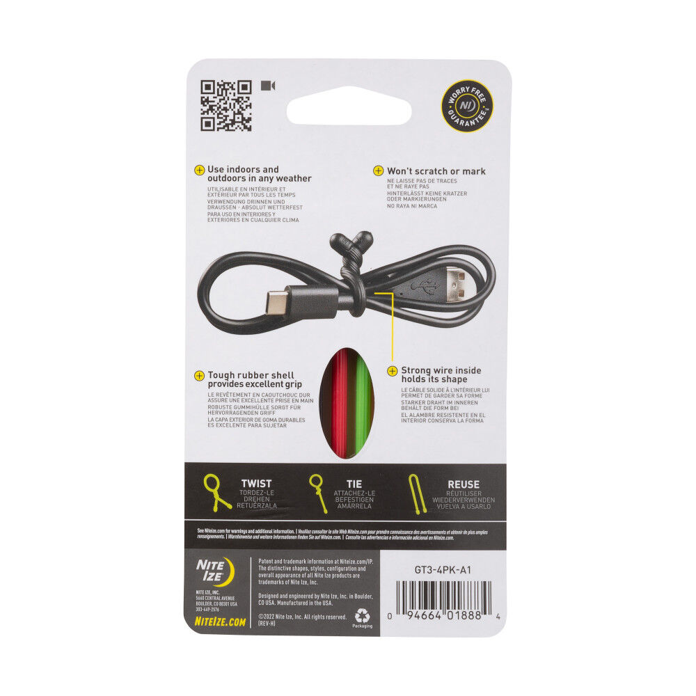 Nite Ize Gear Tie Reusable Rubber Twist Tie 3in 4pk Assorted, large image number 2