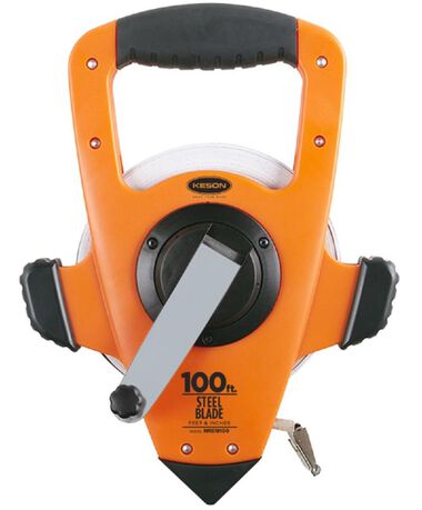 Keson 100 ft. Open Reel Steel Tape Measure Speed Rewind Feet and Inches