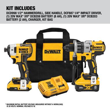 DEWALT 20V MAX POWER DETECT XR 1/2In Hammer Drill/Driver & Impact Driver Kit, large image number 3