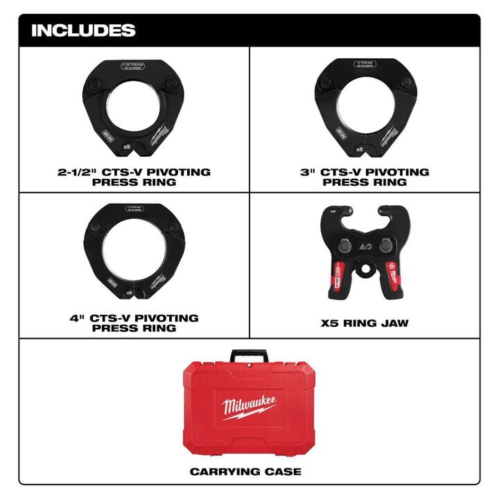 Milwaukee 2-1/2 Inch - 4 Inch CTS-V Pivoting Press Ring Kit for M18 FORCE LOGIC Press Tools, large image number 1