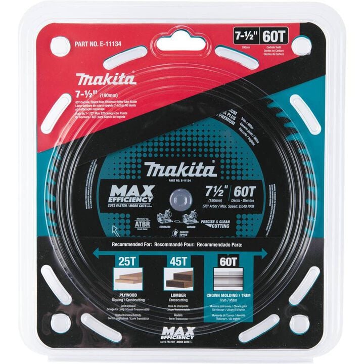 Makita Miter Saw Blade 7 1/2in 60T Carbide Tipped Max Efficiency, large image number 1