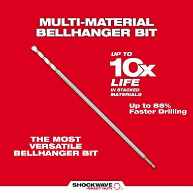 Milwaukee 5/16 Inch x 16 Inches x 18 Inches SHOCKWAVE Carbide Bellhanger Multi-Material Bit, large image number 5