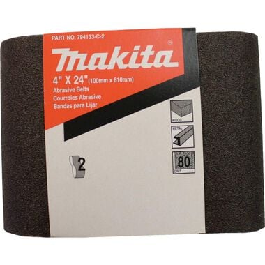 Makita 4 in. x 24 in. Abrasive Belt 80 Grit 2/pk, large image number 1