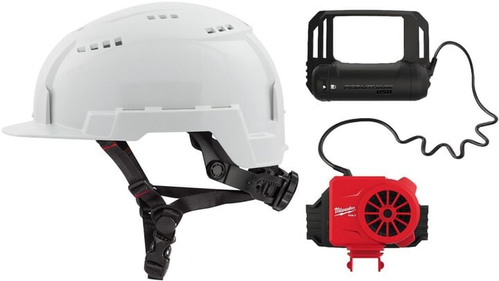 Milwaukee BOLT White Front Brim Vented Helmet Class C & Cooling Fan Bundle, large image number 0