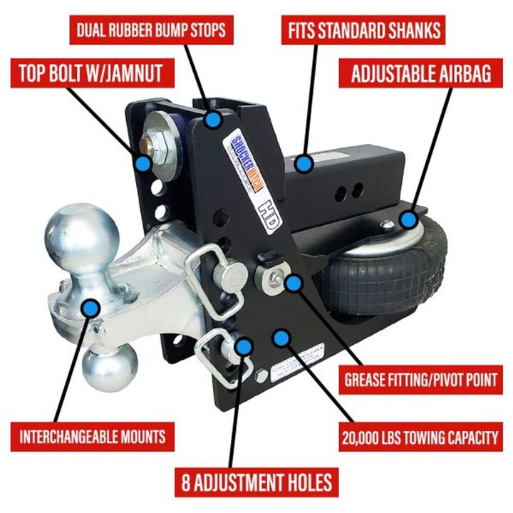 Shocker Hitch HD 20K Max Black 2 1/2 Inch Air Receiver Hitch & Black Combo Sway Bar Tab Ball Mount 2 Inch & 2 5/16 Inch Hitch Balls, large image number 7