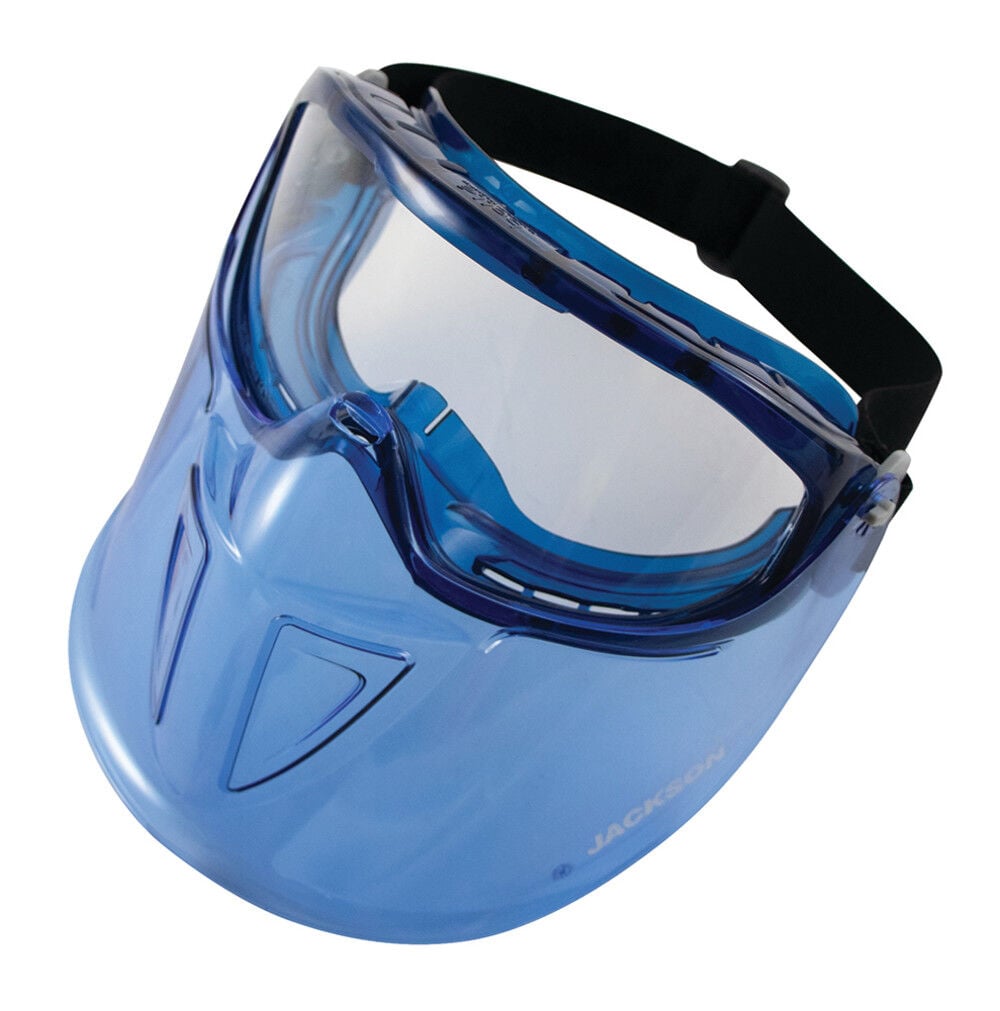 Jackson Safety GPL500 Premium Goggle with Detachable Face Shield Clear Lens Anti-Fog Coating Blue Frame, large image number 2