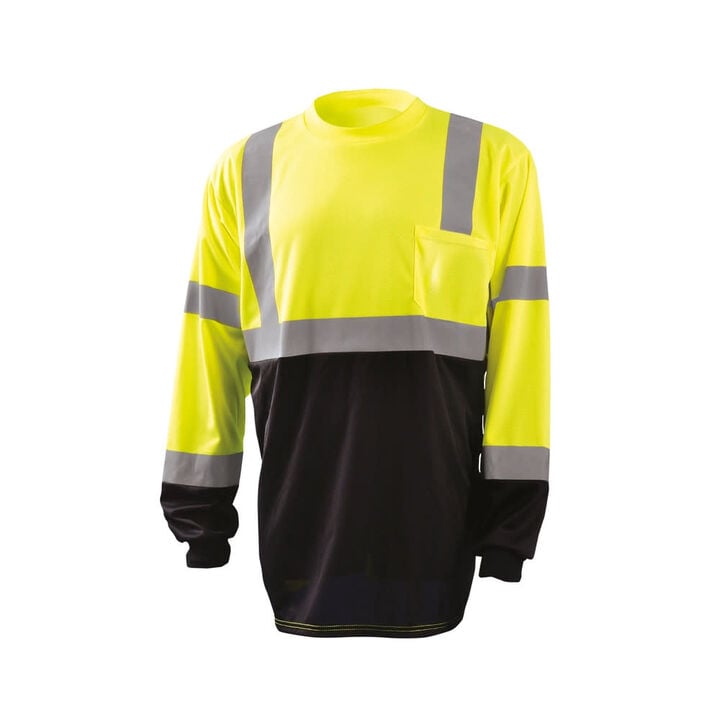 Occunomix Hi-Vis Yellow Black Bottom Wicking Birdseye Shirt Long Sleeve 5X, large image number 0