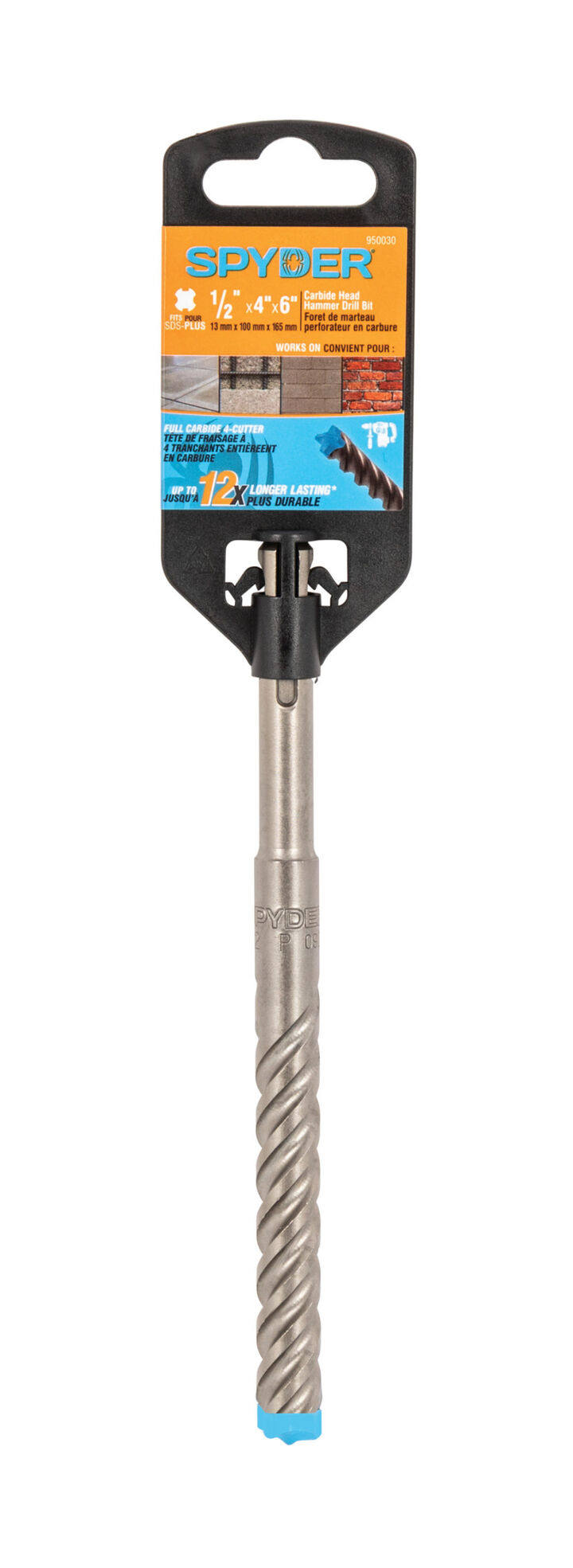 Spyder 1/2 Inch x 6 Inch SDS-Plus Hammer Drill Bit, 4 Full Carbide Cutter, large image number 7