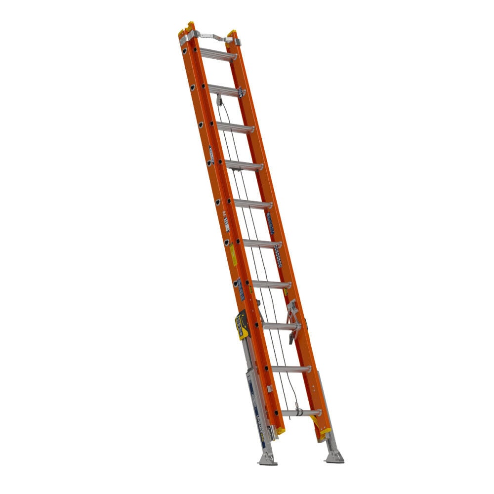 Werner Type IA Fiberglass D-Rung Extension Ladder with V-Rung and LevelSafe Pro Leveler – D6224-2VL