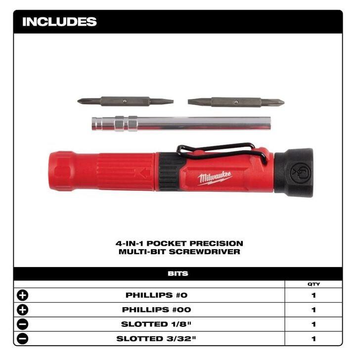 Milwaukee 4-in-1 Pocket Precision Multi-Bit Screwdriver, large image number 1