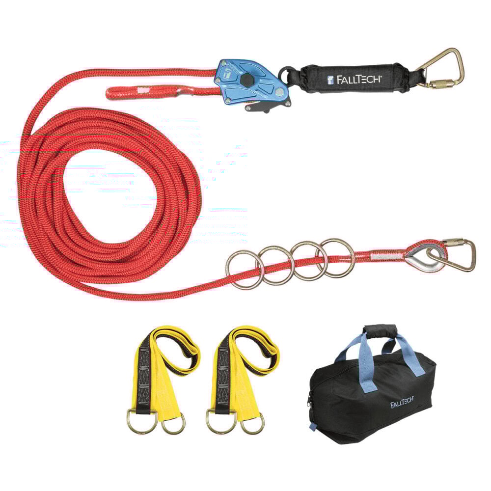 Falltech 100′ 4 Person Temporary Rope HLL System with Absorber – 772100