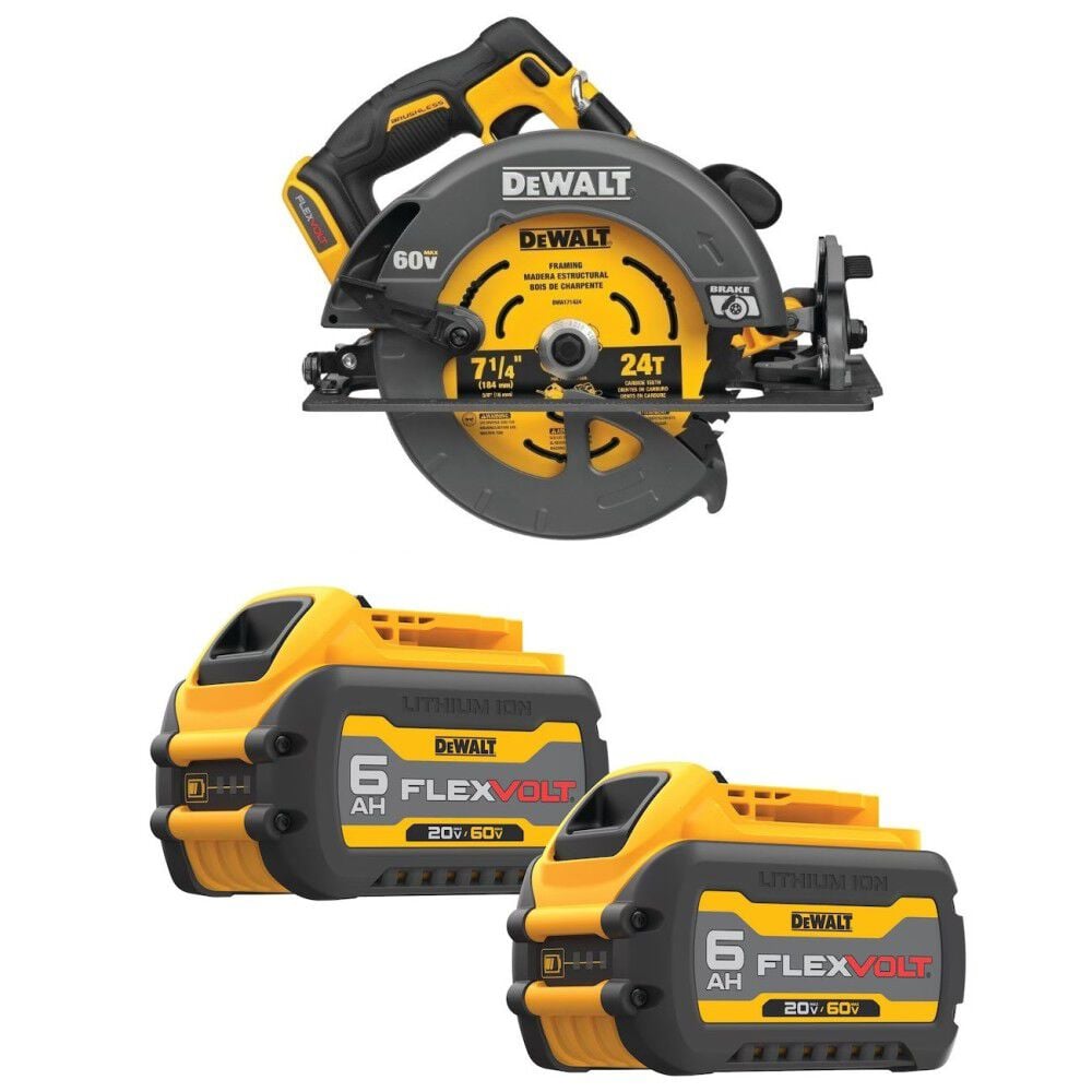 DEWALT 60V MAX 7-1/4 Inch Cordless Saw & 20/60V MAX Li-Ion Battery Bundle - DEW000011329