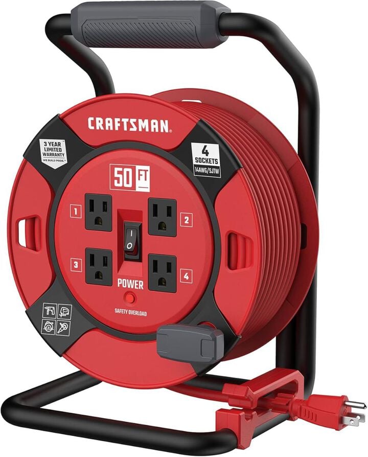 CRAFTSMAN 50 Foot Retractable Extension Cord Reel with 4 Outlets