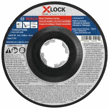 Bosch 4-1/2 In. x 0.045 In. X-LOCK Arbor Type 27A (ISO 42) 60 Grit Fast Metal/Stainless Cutting Abrasive Wheel