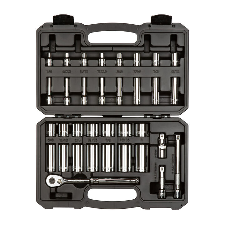 Tekton 3/8 Inch 6 Point Socket and Ratchet Set Case, 34 Pieces (1/4-1 Inch), large image number 0