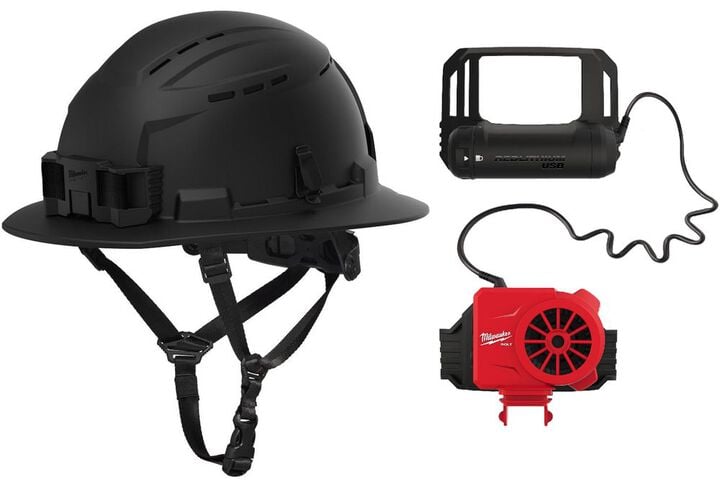 Milwaukee BOLT Full Brim Vented Safety Helmet Type 2 Class C & Cooling Fan Black