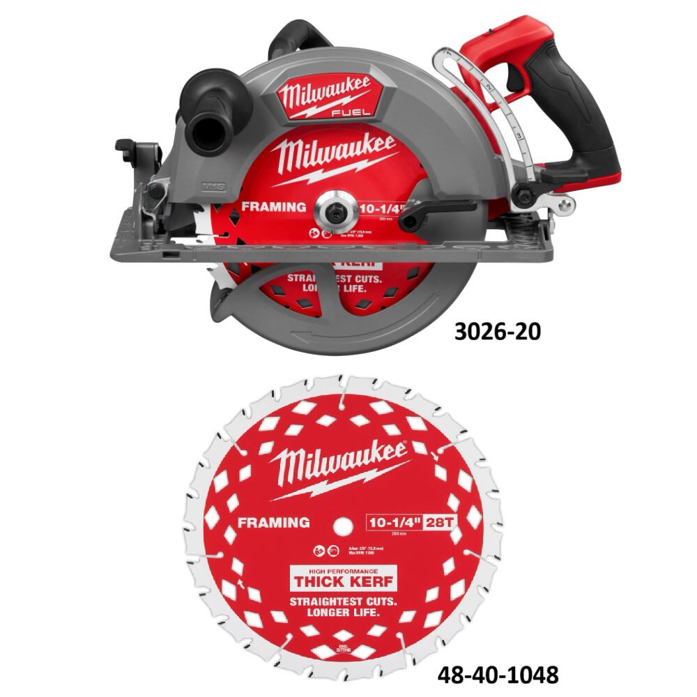 Milwaukee M18 FUEL 10-1/4 Inch Rear Handle Circular Saw (Bare Tool) and 10-1/4 Inch 28T Thick Kerf Framing Circular Saw Blade Bundle, large image number 2