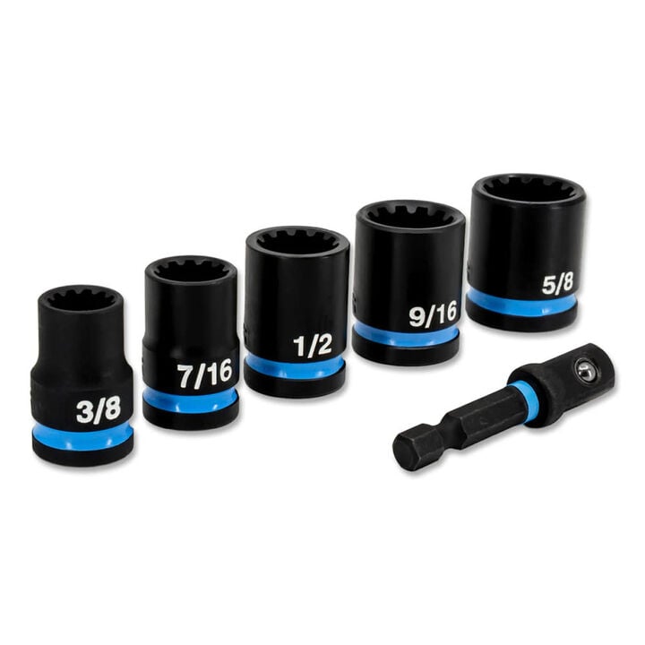 Spyder 3/8 Inch SAE Impact Socket Set With Adapter, 6 Pieces