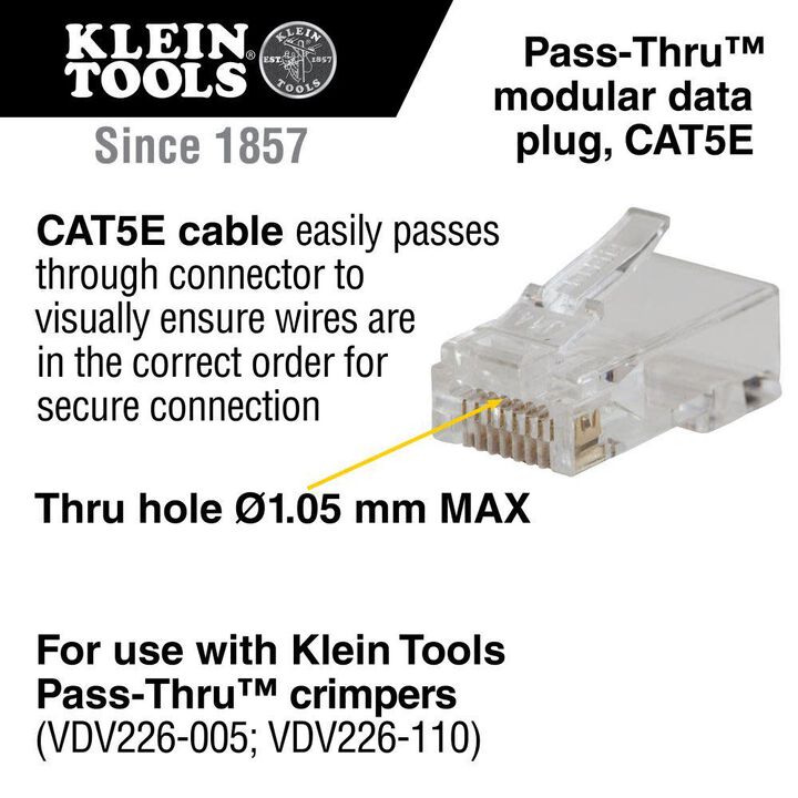 Klein Tools Pass Thru Data Plug CAT5e 200pk, large image number 1