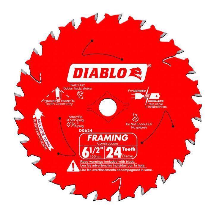 Diablo Tools 6-1/2 inch x 24 Tooth ATB Framing Circular Saw Blade with 5/8 inch Diamond Arbor