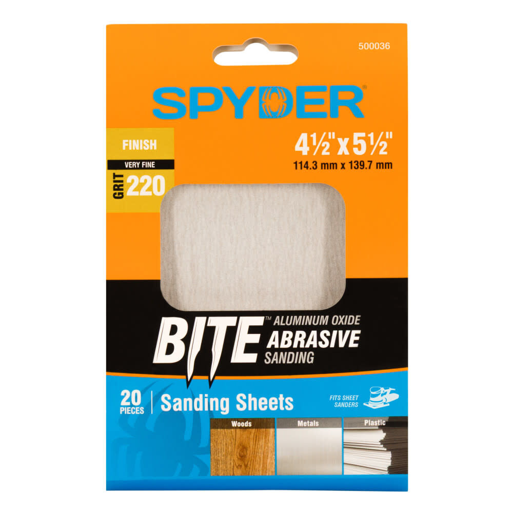 Spyder 20-Sheets Alum Oxide 220 Grit Sandpaper, 4.5 x 5.5 Inch, large image number 1