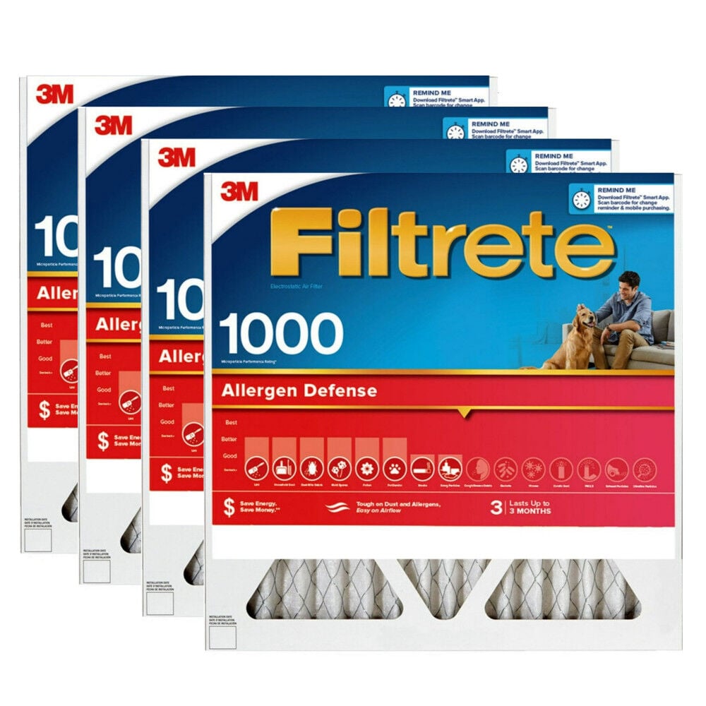 3M 24 Inch x 24 Inch 1000 MPR MERV 11 Allergen Air Filter – 4 Pack – 4012471-4 Pack