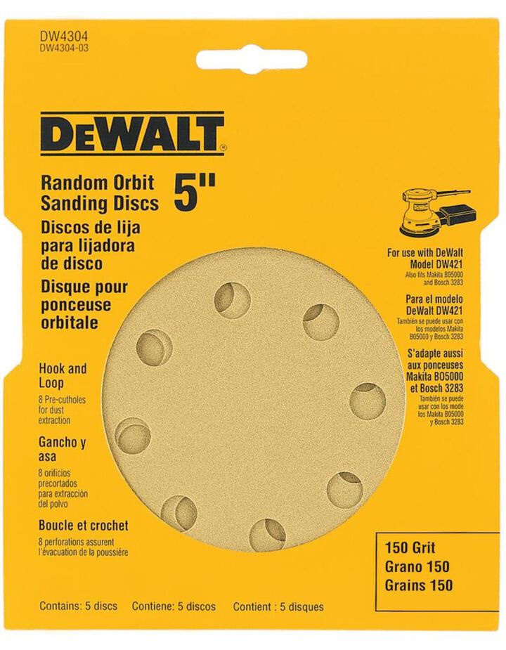 DEWALT 5 In. 8 Hole 150 Grit H&L Random Orbit Sandpaper (5)