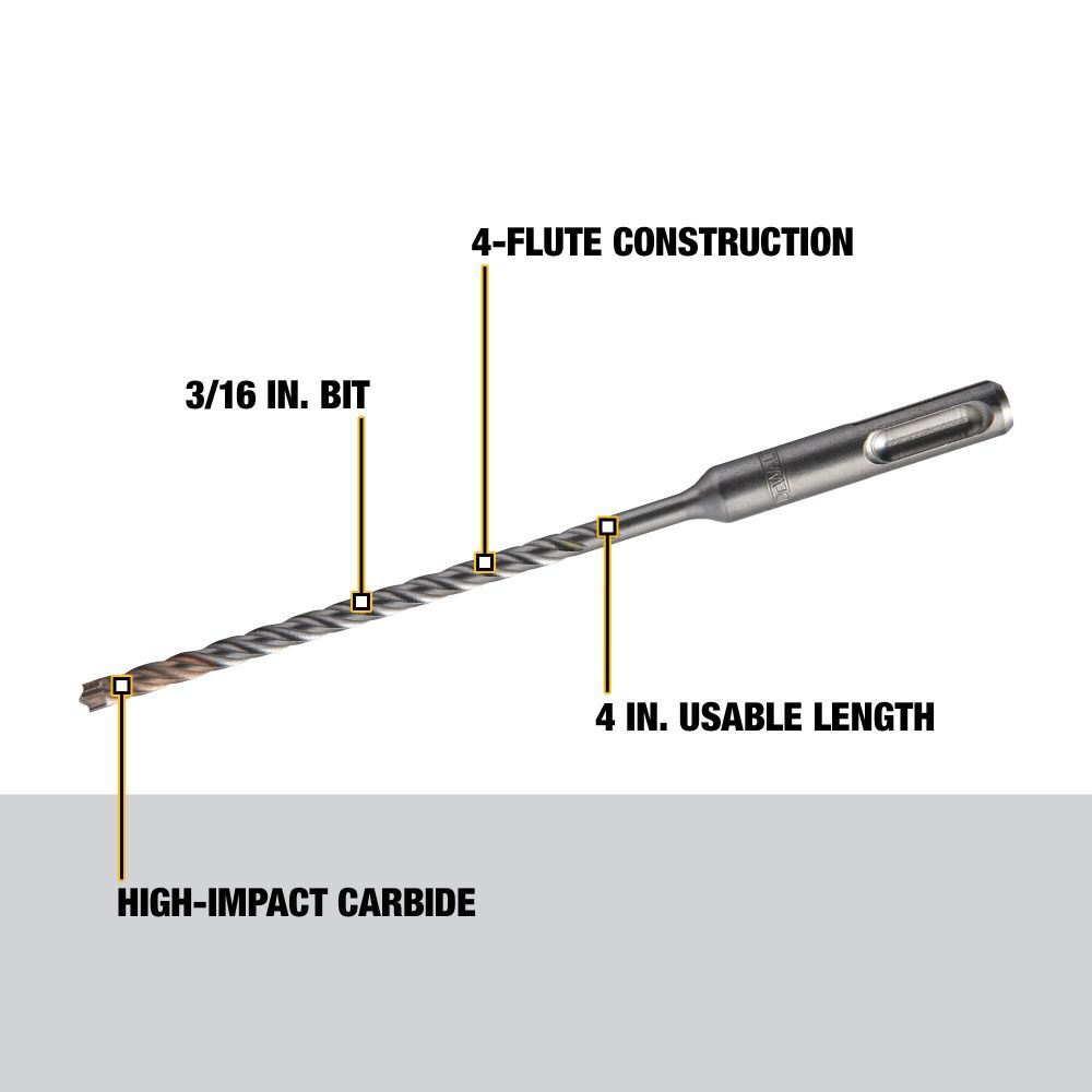 DEWALT 3/16 in x 4 in x 6 1/2 in Solid Carbide SDS Plus Masonry Drill Bit, large image number 2