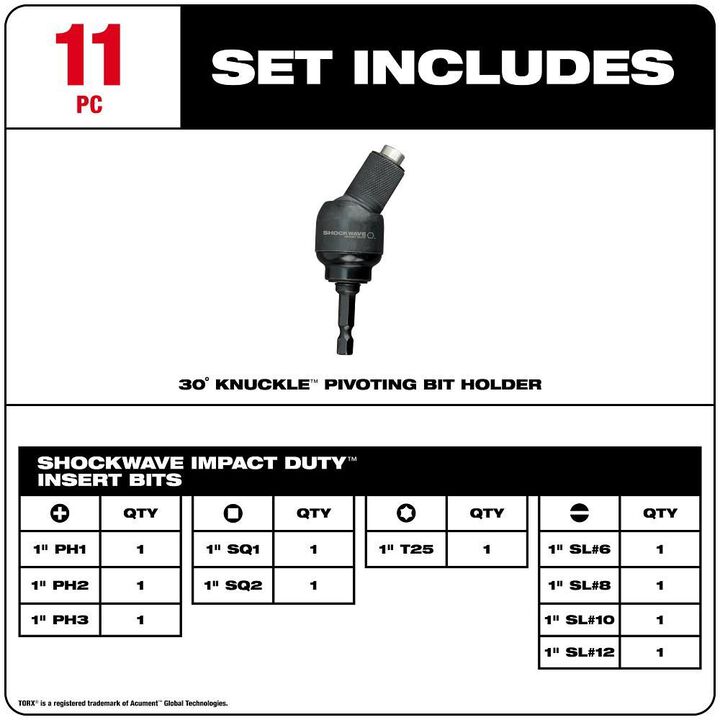 Milwaukee SHOCKWAVE 11-Piece 30 Knuckle Bit Holder, large image number 1