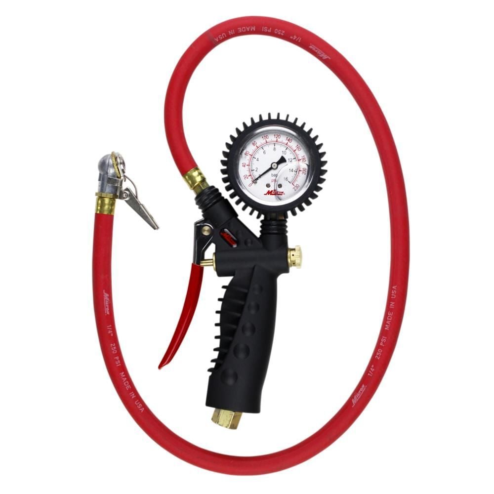 Milton 573A Pro Analog Pistol Grip Inflator Gauge - 36in Hose and Ball Chuck with Clip - 230 PSI, large image number 1