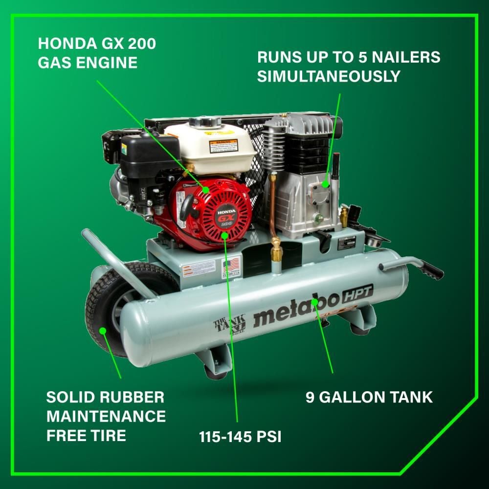 Metabo HPT The Tank XL Wheelbarrow Compressor 9 Gallon Gas, large image number 5
