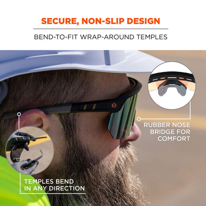 Ergodyne AEGIR-AFASM Safety Glasses, Matte Black Frame, Orange Mirror Lens, large image number 4