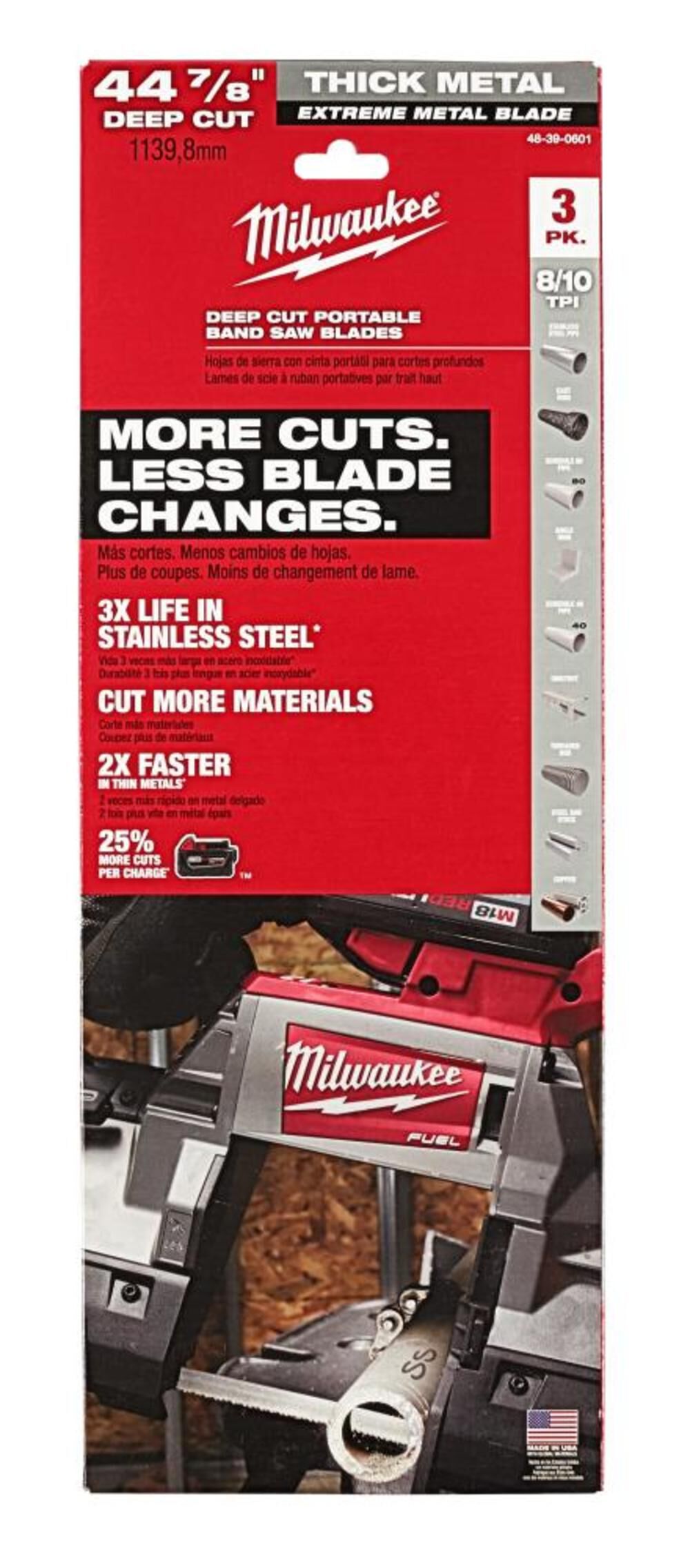 Milwaukee Extreme Thick Metal Band Saw Blades 3PK Deep Cut 48390601 Acme Tools