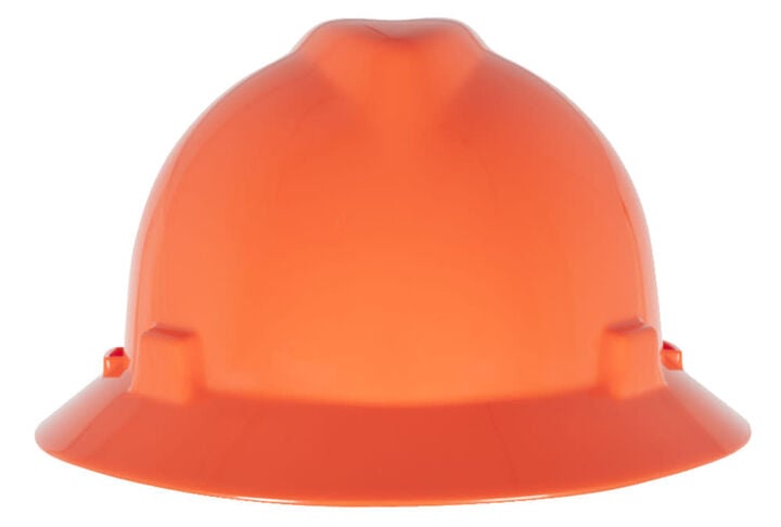 MSA Safety Works V Gard Slotted Full Brim Hard Hat with Fas Trac III Suspension Hi-Vis Orange