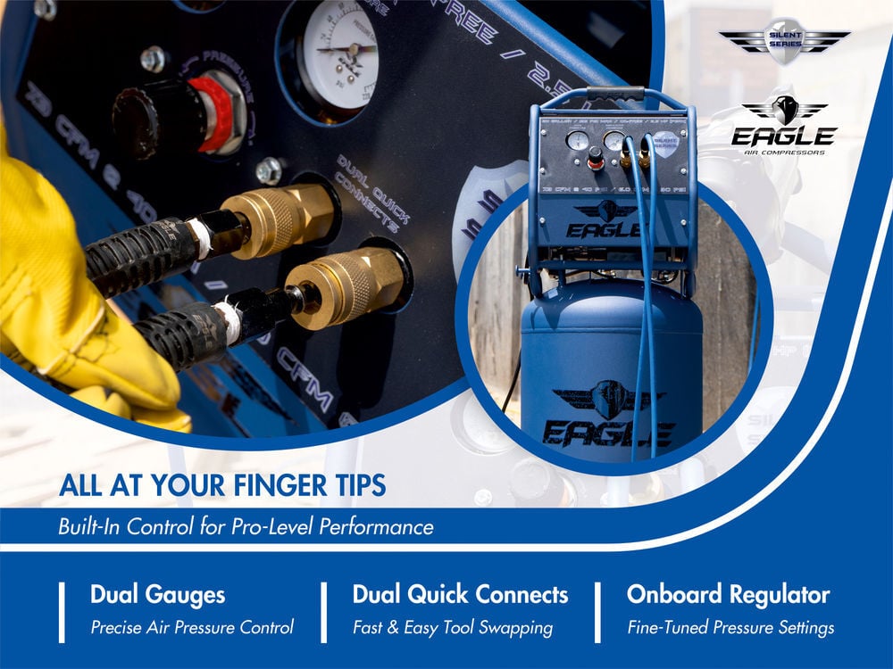 Eagle Compressor Silent Series 20 Gallon Electric Portable Air Compressor, large image number 9