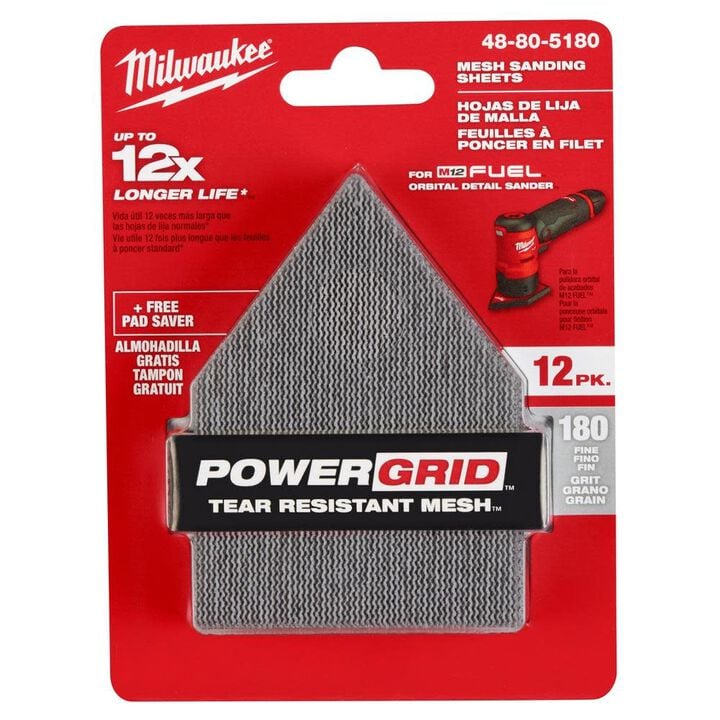 Milwaukee 180 Grit Mesh Sanding Sheets for M12 Orbital Detail Sander 12pk, large image number 10