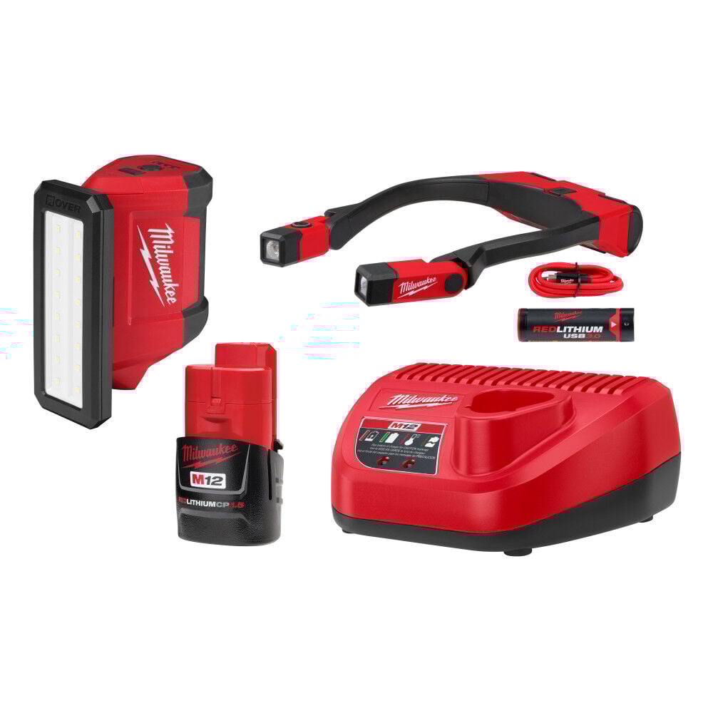 Milwaukee M12 ROVER Service & Repair Flood Light & REDLITHIUM USB 400L Neck Light Combo Kit – 2367-21NECK
