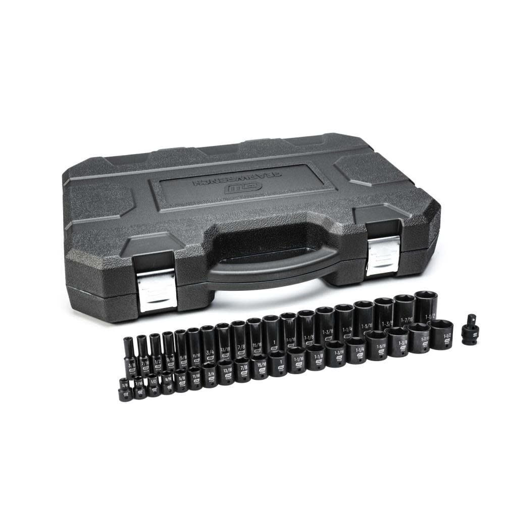 GEARWRENCH Impact Socket Set 39 pc 1/2 In Drive 6 Point SAE Standard/Deep - 84947N