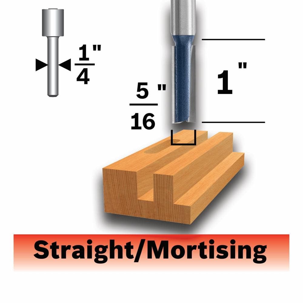 Bosch 5/16in x 1in Carbide Tipped Double Flute Straight Router Bit, large image number 1